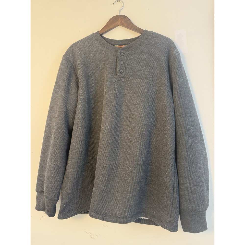 Itasca Mens 2XL Gray Sherpa Lined Thermal Henley Pullover Shirt Outdoor Casual